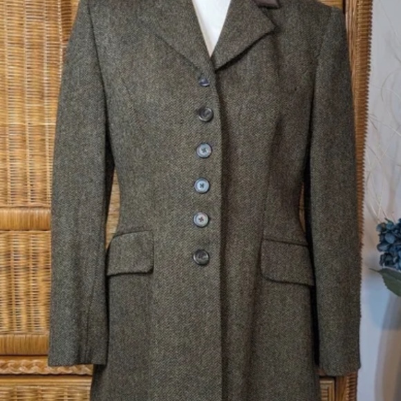 Ralph Lauren Brown/Olive Herringbone Eques Jacket w/ Velvet Collar SIZE 4 - Picture 3 of 8